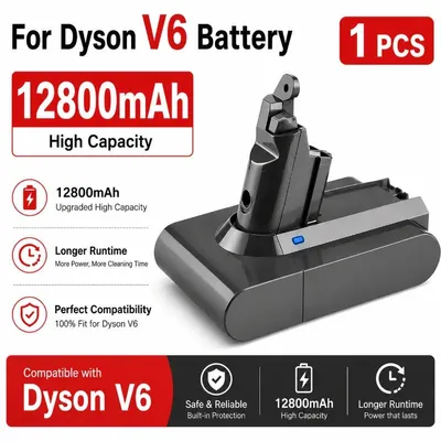 Produktbild von Ersatzakku - Dyson V6 - 12800 mAh - 21,6 V - Li-Ionen - Wiederaufladbar - Nur Akku