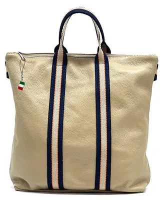 Produktbild von Florence Leder Canvas Rucksack Tasche Cityrucksack taupe blau beige OTF609C