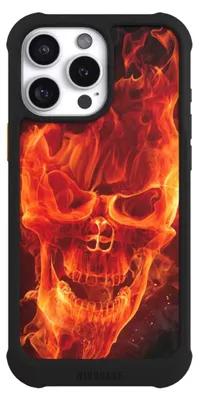 Produktbild von NIVOCASE Hülle für Apple iPhone 16 Pro Max Stoßfeste Handyhülle NIVOmax Case Schwarz Feuer Schädel Totenkopf