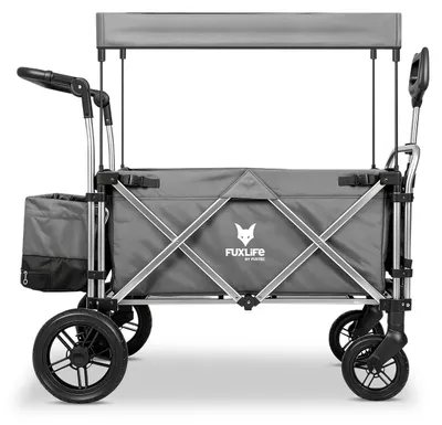 Produktbild von FUXLIFE by FUXTEC Bollerwagen FX-CTL900 Grau - Premium faltbar  Kinder Transportwagen mit Sonnendach  5-Punkt-Gurte  klappbarer Handwagen mit Kühltasche Grau