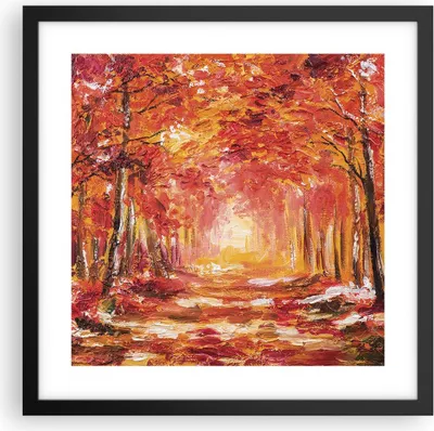 Produktbild von Gerahmtes Poster - Schwarzer Rahmen - Herbst Wald Rot - 40x40 cm - Wand Bild - Wanddeko - Wandbilder - Kunstposter - Wandposter - Bilderrahmen - Bilder - Kunstdruck - Wandbild - P2BAC40x40-4238