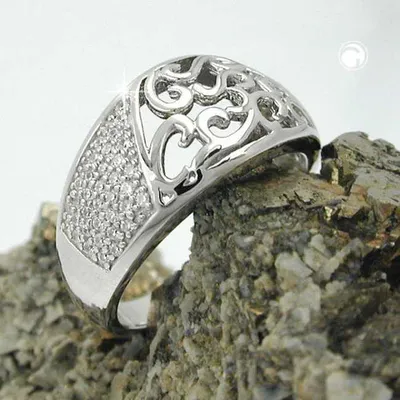 Produktbild von Gr. 62 - Ring 10mm mit Zirkonias glänzend rhodiniert Silber 925 Ringgröße 62
