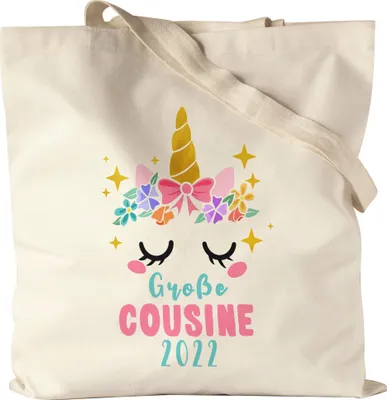 Produktbild von Große Cousine 2022 Jutebeutel Stoffbeutel Canvas Lieblingscousine Geschenkidee Geburtstag Einhorn Beste Cousine