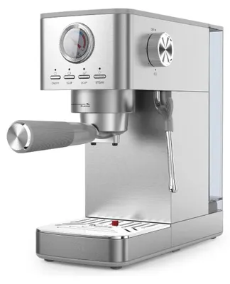 Obrázek produktu pro Espresso stroj – poloautomatický – čerpadlo 20 barů – parní tryska s napěňovačem mléka – nerezová ocel – výkon 300 W+ – 16+ šálků – stříbrné tlačítko