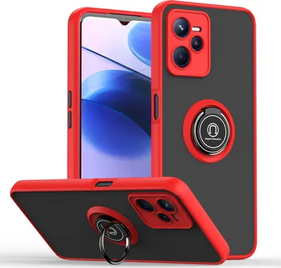 Produktbild von OPPO Realme C35 Hülle, Ring Halter Ständer Matte Transluzent TPU Rahmen Stoßfest Schutzhülle für OPPO Realme C35 Rot