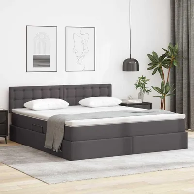Imagen del producto de Maison Exclusive: Cama con espacio de almacenamiento y luces LED, color gris, 160 x 200 cm, tapizada en cuero sintético