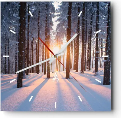 Produktbild von Wanduhr - Quadrat - Glasuhr - Wald Winter Schnee - 30x30cm - Schleichendes Uhrwerk - Lautlos - zum Aufhängen bereit - Dekoration Modern - Wanddekoration aus Glas - C3AC30x30-3629