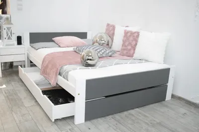 Produktbild von Bett mit Bettkasten Jugendbett Bettgestell 90x200 mit Matratze Weißgrau