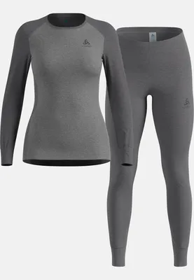 Graues zweiteiliges Odlo Set mit langärmligem Oberteil und enger Hose aus Funktionsmaterial
