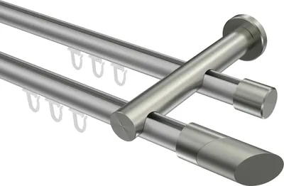 Produktbild von Interdeco Innenlaufstange / Gardinenstange mit Innenlauf Silbergrau / Edelstahl-Optik, Typ Platon Verano (Schräge), 20 mm Ø 2-läufig, 220 cm