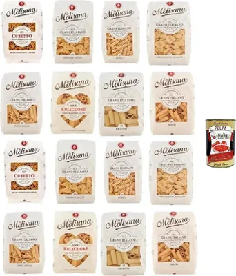 Produktbild von La Molisana Pasta Mix 16×500 g (2×Cubetto, 2×Farfalle Rigate, 2×Fusilli, 2×Orecchiette, 2×Penne Rigate, 2×Rigacuore, 2×Rigatoni, 2×Sedani) – italienische Hartweizenpasta + Italian Gourmet polpa