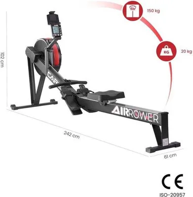 Productafbeelding van Roeimachine Air Rower - 10 Instelbare Weerstandsniveaus - 150 Kg Max Belastbaar - Aluminium Frame - Zwart - Binnen Fitness