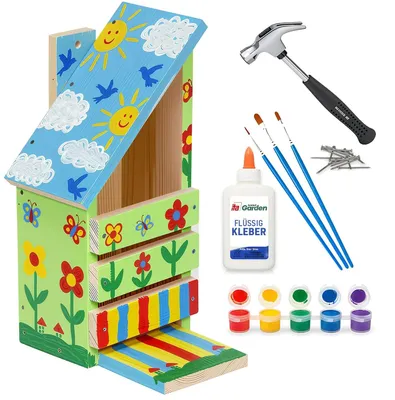 Produktbild von Vogelhaus Bausatz Bastelset für Kinder - Hammer, Nägel und Farben - Komplettes Set - Mit Schleifpapier