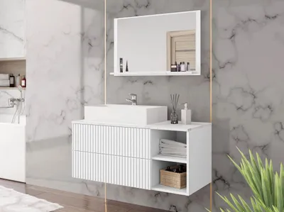 Immagine prodotto di Set da bagno SEGUNDO 4 - marmo chiaro / bianco opaco / bianco + lavabo GRATIS
