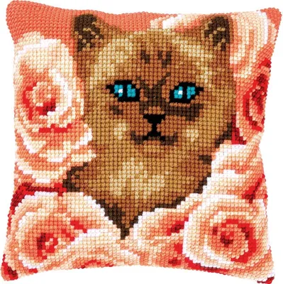 Produktbild von Vervaco Kreuzstich-Stickerei-Set "Kätzchen zwischen Rosen", 40x40cm