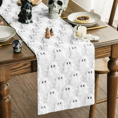 Plüsch-Fell Tischläufer Halloween Geist 33x153 cm