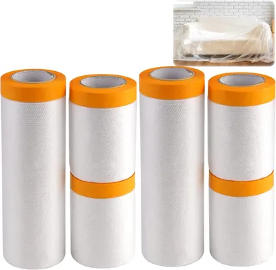 Produktbild von Abdeckfolie mit Klebeband 6 Rollen, 4 x 55 cm x 20 m und 2 x 150 cm x 20 m, transparent, für Malerarbeiten