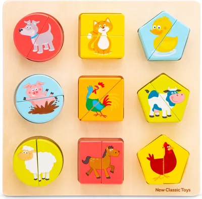 Zdjęcie produktu dla New Classic Toys Geometryczna układanka klockowa - zwierzęta na farmie
