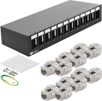Produktbild von hb-digital Patchpanel 12 Port mit 12 x Keystone Module Cat 7 schwarz