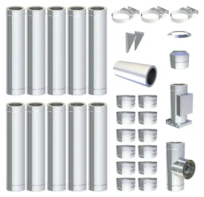 Produktbild von Ø 300 mm - 10 m DW FU Doppelwandiges Schornstein Set Wandmontage Hochglanz