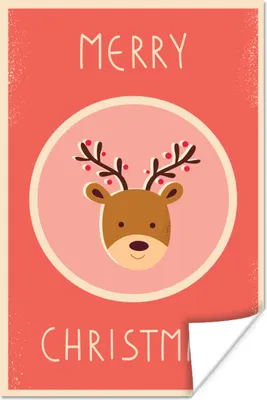 Produktbild von MuchoWow® Poster Rentier - Zitate - Weihnachten - Frohe Weihnachten - Rot - Vintage 20x30 cm - Papierdruck