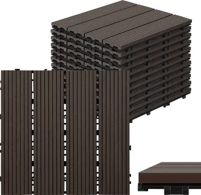 Produktbild von TolleTour WPC 11x Holzfliesen Terrassenfliesen á 30 x 30 x 2.2 cm, Dunkelbraun, 1m² WPC Klickfliesen, Balkonfliesen wetterfest