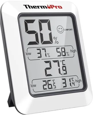 Produktbild von ThermoPro TP50 digitales Thermo-Hygrometer Innen Thermometer Raumthermometer, Temperaturmessung, Luftfeuchtigkeitsmessung, Komfortanzeige, Hängemöglichkeit und Standfuß