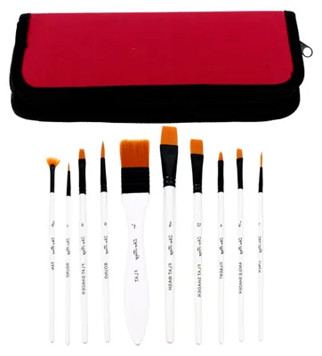 Produktbild von 10 Stück Aquarellpinsel mit Holzgriff und Nylonhaaren für Malerei