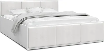 A white bed with a headboard and storage drawers, shown from a slightly elevated side angle.
