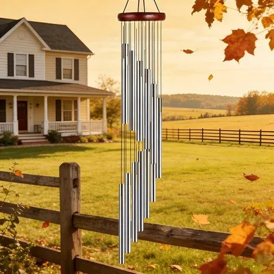 Image de Carillon éolien en aluminium pour l'extérieur, 50 cm - carillon éolien mélodieux pour l'extérieur - décoration champêtre pour le jardin et la terrasse - argent