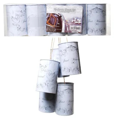 Produktbild von Blechdosen Set 5-tlg Just Married weiss für ans Auto 6,5x10cm