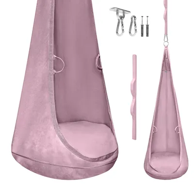 Immagine prodotto di MAMOI® Sedia sospesa per bambini in velluto – bozzolo sospeso & tana Cocoon per bambini, sacco sospeso con cuscino e gancio, altalena per bambini