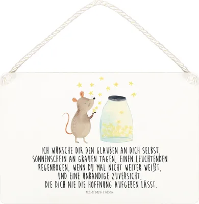 Produktbild von Mr. & Mrs. Panda Schild Maus Sterne DIN A5 - Weiß - Geschenk, Schwangerschaft, Wandbild Holz, Spruchschild, Türschild, Geburt, Geburtstag, kleine aufmerksamkeit