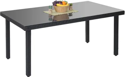 Produktbild von Poly-Rattan Gartentisch Chieti, Esstisch Tisch mit Glasplatte, 160x90x74cm anthrazit