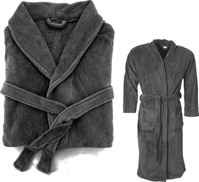 Produktbild von heimtexland ® Super Soft Bademantel Teddy Fleece Morgenmantel Uni flauschig und schnelltrocknend Typ878 anthrazit Größe M