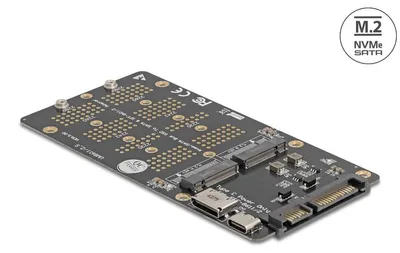 Image de Adaptateur Delock M.2 Key M NVMe SSD vers OCuLink SFF-8612 et M.2 Key B SATA SSD
