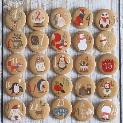 Produktbild von Adventskalender Zahlen Buttons Anstecknadeln 1-25 Metall 32 mm