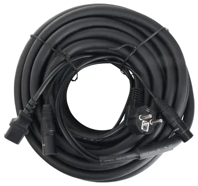 Productafbeelding van Pronomic Stage EUIECX-15 hybride kabel, met stekker voor stopcontact aan één kant en aansluiting voor apparatuur aan de andere kant, XLR/XLR, 15 meter (ideaal voor het aansluiten van actieve speakers, PA-speakers, lichteffecten en podiumverlichting)