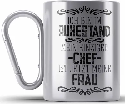 Produktbild von Trendation - Lustige Edelstahl Tasse Karabiner Rentner Geschenk Ruhestand Abschied Abschiedsgeschenk Rente Pension Pensionierung Mann Männer (Silber)