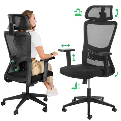 Produktbild von di volio Bürostuhl Piozano – ergonomischer Office Stuhl mit 2D Kopfstütze & 3D Lendenstütze, leise PolyurethanRollen, schwarz