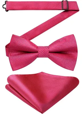 Immagine prodotto di Set da uomo composto da cravatta a farfalla pre-legata, regolabile, di colore rosa, ideale per occasioni formali