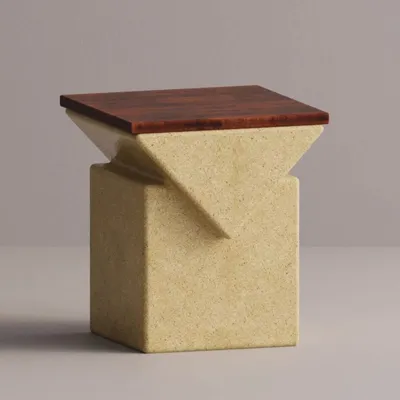 Produktbild von Casa Padrino Luxus Hocker Gelb / Dunkelbraun 45 x 45 x H. 50 cm - Beton Möbel