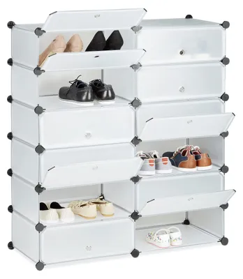 Schuhregal 12 Fächer, Kunststoff, 108x94x37 cm, transparent