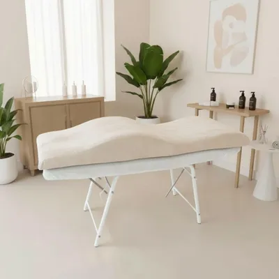 Produktbild von Wellenmatratze 180x60 cm mit Memory-Schaum & Veloursbezug – Anatomische Matratze für Kosmetikliege, Wimpernverlängerung & PMU, creme