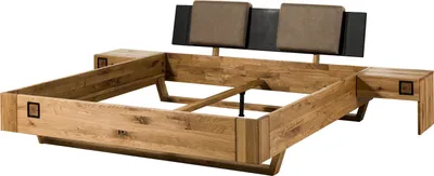 Produktbild von MASSIVMOEBEL24 Bett inkl. Nachttische und Kopfteilkissen taupe  Wildeiche 200x200x86 natur geölt/lackiert KITZBÜHEL #271