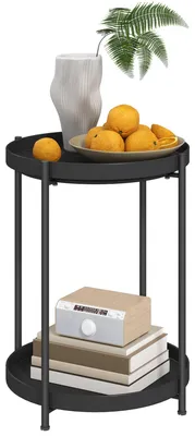 Obrázok produktu pre Okrúhly príkonový stolík s 2 úrovňami | Farba: Čierna | Rozmery: 44 x 44 x 56 cm