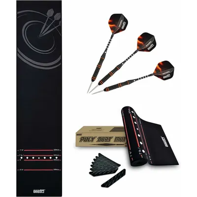 Produktbild von Matte Dartteppich, Dartteppich mit 3 Steeldart Dartpfeile mit Metallspitze, Dartteppich mit Offiziellem Spielabstand