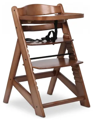 Zdjęcie produktu dla Buxibo drewniane krzesełko do karmienia dla dzieci - w komplecie z deską - regulowane krzesełko dla dzieci zapewniające wygodę i design - w komplecie z poduszką - 48×58×80 cm - orzech włoski