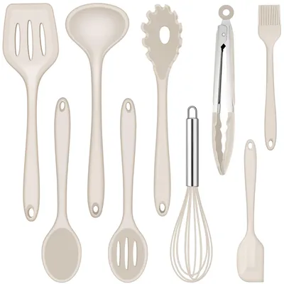 Produktbild von Ein 9-teiliges Set von Küchenhelfern aus Silikon, hitzebeständig
