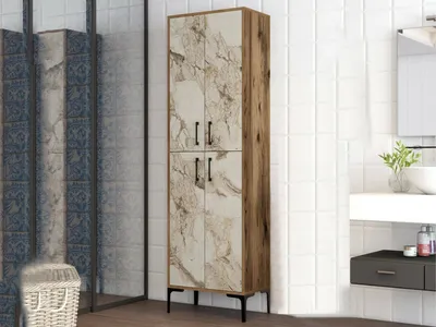 Image de Amata - Armoire Polyvalente, 60x200h cm Noyer Brun, 5 Étagères